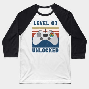 Level 07 unlocked funny gamer 7th birthday Baseball T-Shirt